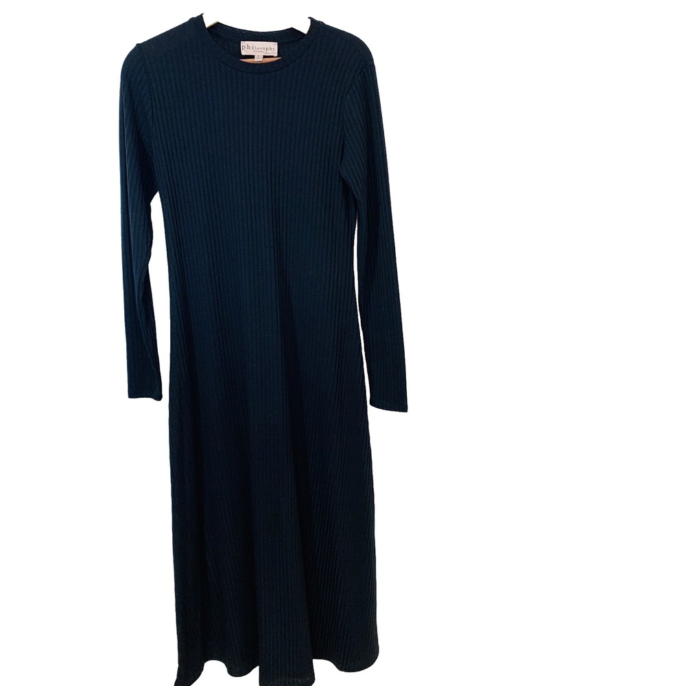 Philosophy Ribbed Knit Black Maxi Dress Long Sleeve Medium Gothic Witchy Basic